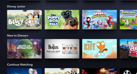 A screenshot of a small section of the DisneyPlus website with rows of shows designed as identical rectangles. Each rectangle has an image and a title.