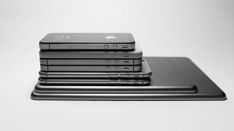 A stand of smartphones