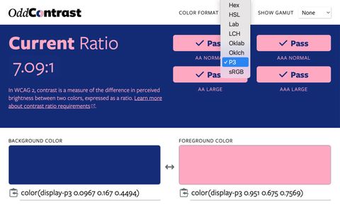 p3 is selected in the color format select field