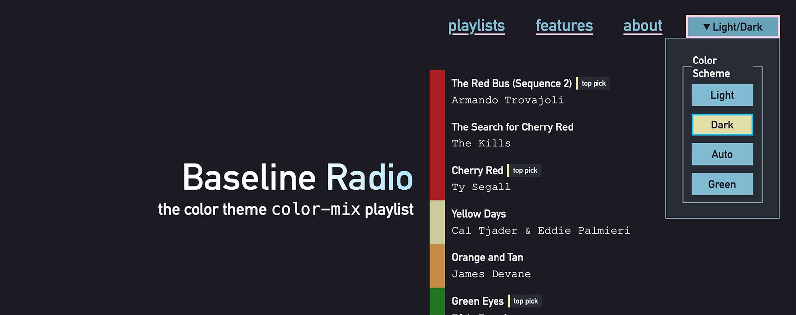 Baseline Radio the color theme color-mix playlist
