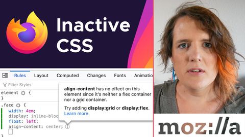 Firefox Developer Tools shows helpful information about inactive CSS