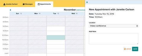 A detail panel overlaying a calendar view.