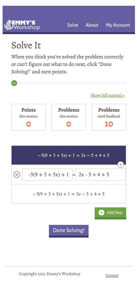 mobile view of algebra equation to solve in steps
        and submit for analysis