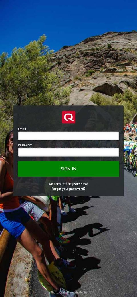 sign-in form with bike race mountain road
        scene in the background